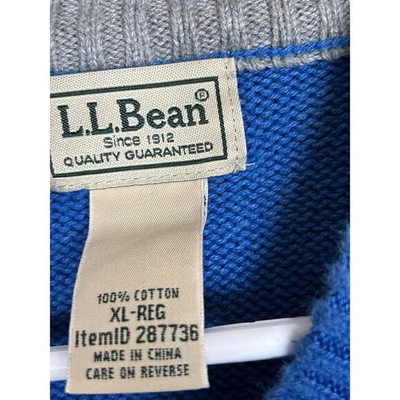 L.L. Bean Men’s XL Blue Cotton Quarter Zip Sweater Knit Pullover Classic Casual - Picture 6 of 11